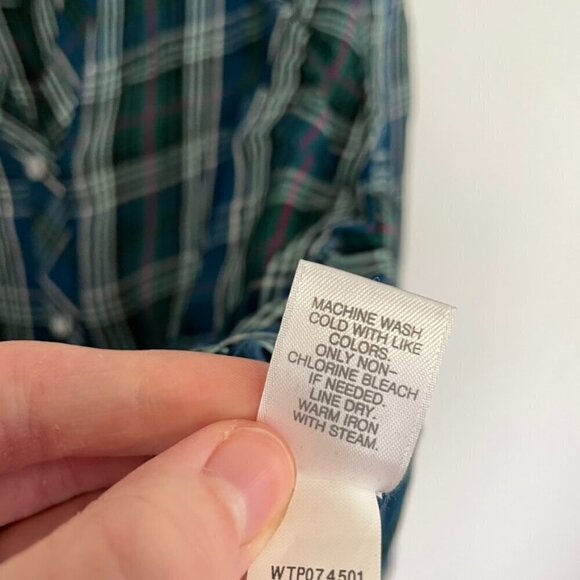 J. JILL Plaid Dipped Hem Button Up Tunic Blue Green Lightweight Button Down S - Picture 10 of 16